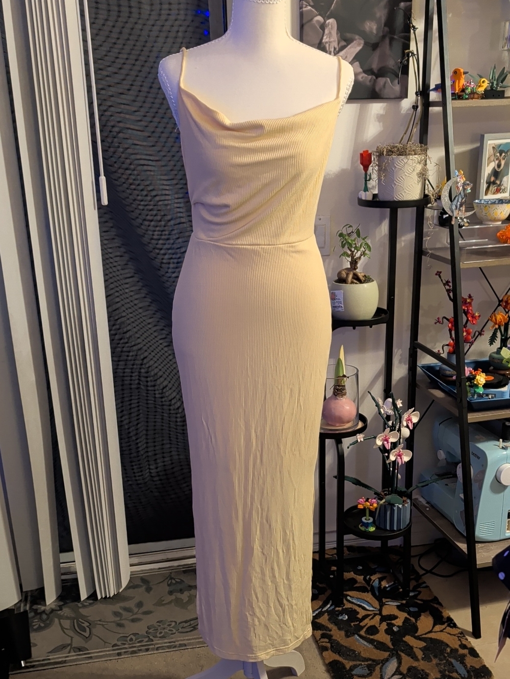 Hello Molly Yellow Slip Maxi Dress with Cowl Neck And Side Slit, Size 6